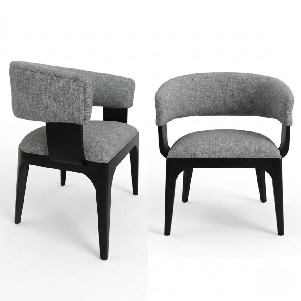 Modern grey dining chair black frame side view