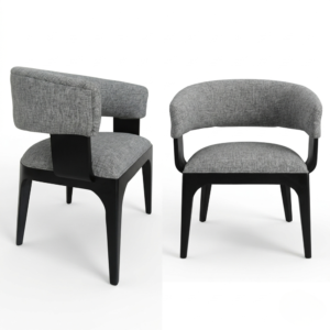 Modern grey dining chair black frame side view