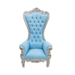 premium throne chair 1 seater royal blue with silver carved frame