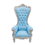 premium throne chair 1 seater royal blue with silver carved frame