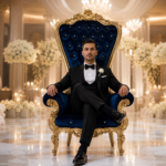 premium royal gold throne chair high back blue velvet king seat