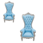 premium throne chair 1 seater royal blue with silver carved frame