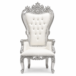 premium monarch throne chair – silver frame & white tufted 1 set