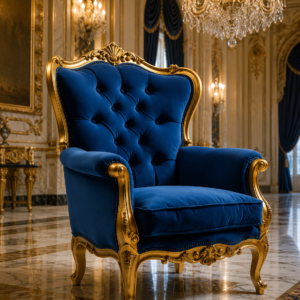royal velvet throne chair – hand carved gold leaf masterpiece