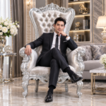 premium silver tufted throne chair – 1 set luxury baroque armchair