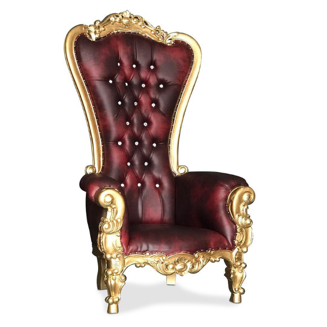 1 premium royal throne chair no. 1 with burgundy leather and gold carved frame